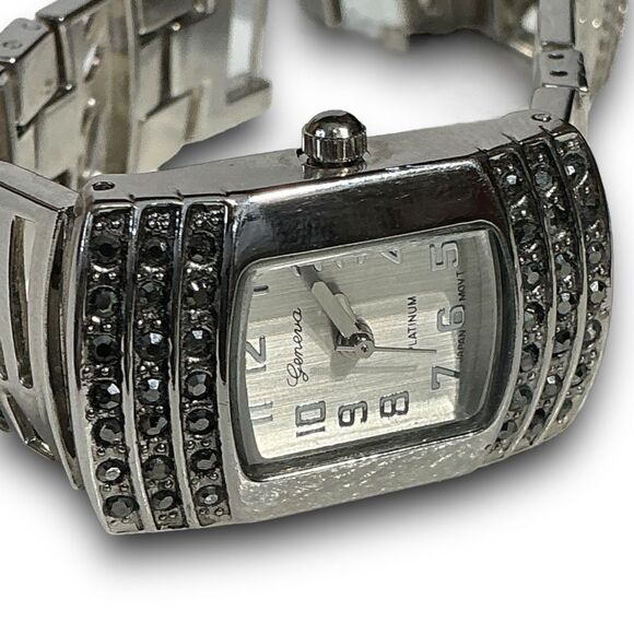Geneva Y2K Vintage Platinum with Back & Crystal Rhinestones Tonneau Shaped Face main image 7